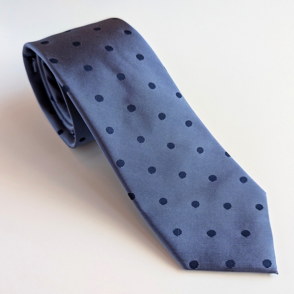Calvin Klein Mens Silk Tie Blue Black Polka Dot Textured Formal Business Tie